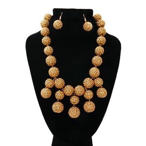 Gold Mirrored Bubblegum Necklace & Earring Set